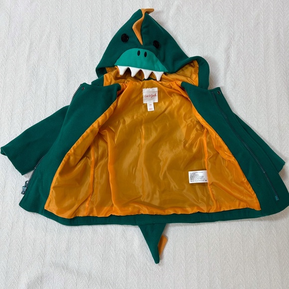 CAT AND JACK 18mo Green Dinosaur Pea Coat Jacket Costume - cute - hooded dino - Picture 3 of 8